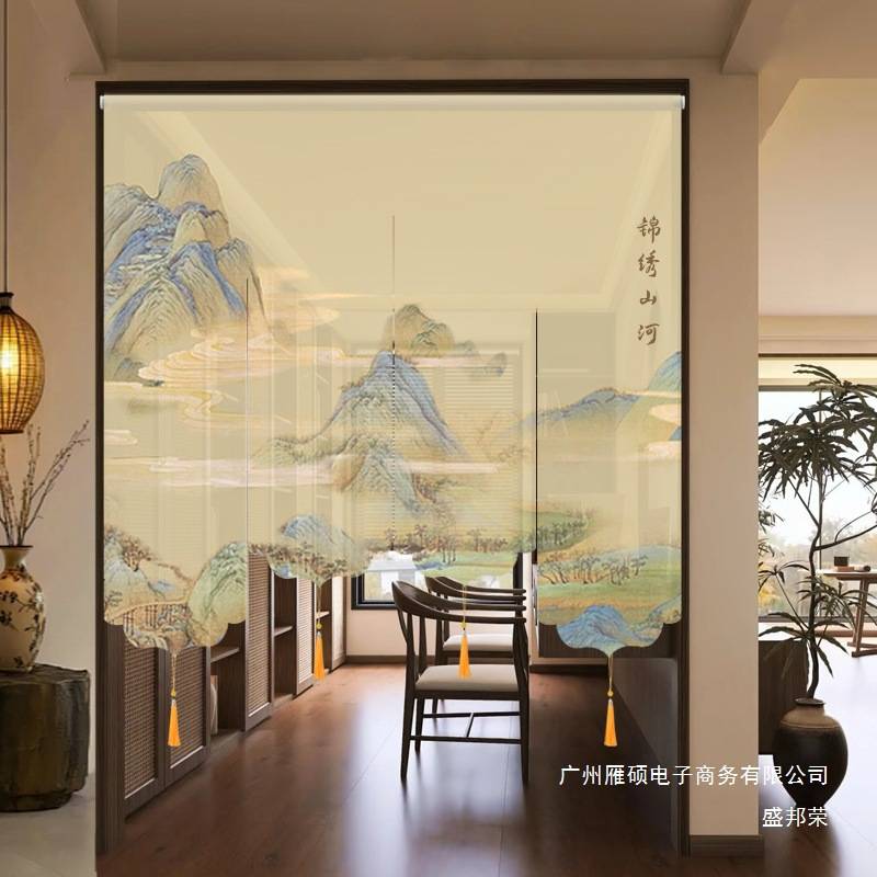 厂家直销新中式半透纱幔门帘窗帘客厅茶室玄关屏风帘隔断帘子氛围