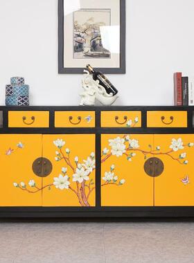 新中式ATK古典实木边手绘厨房多功能柜黑色复茶水柜古柜榆餐木收