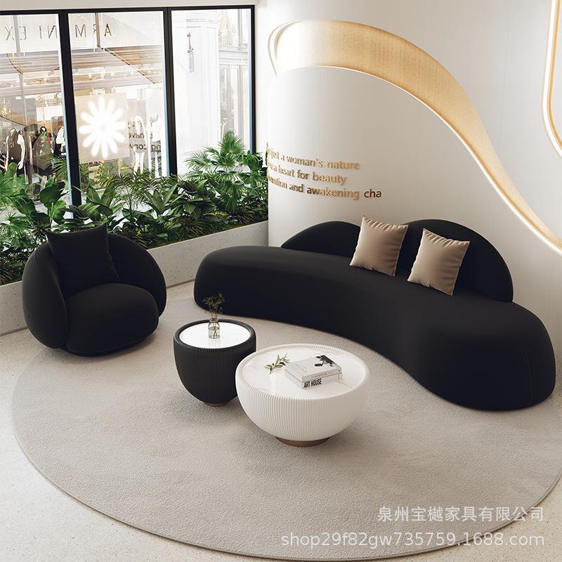小户型布艺BY—0040弧形沙发轻奢岩简用板奶约油风组合大小碗创意