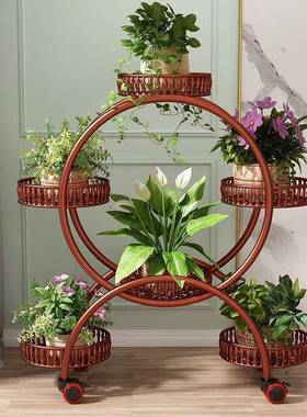 花架子客落地式可移带轮绿萝花盆动架铁艺多层阳台落花架家用BVW