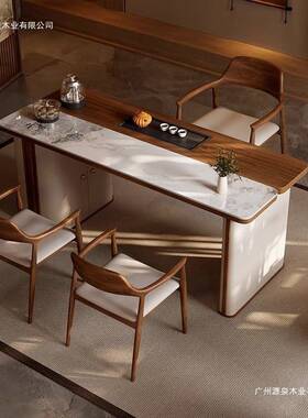 轻奢茶桌椅组台合体办公桌室IZC高端实木茶现代简约泡茶烧水壶一