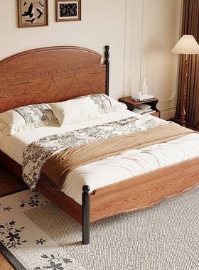 法式复古实木床中古风1米CEQ8双主卧婚床家大小用户型1.5米美式人