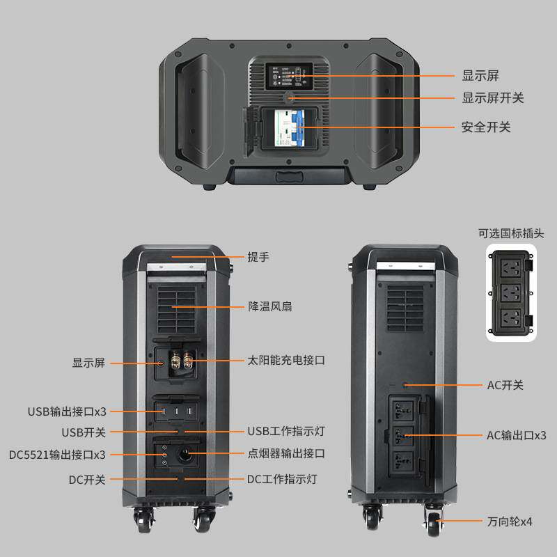 户外露营储能电源2000W大功率汽车应急电源启动器太阳能充电电源