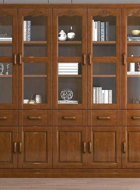 子全实木新中式书柜实木NEB书橱带代玻璃门现简约办公室物收纳柜