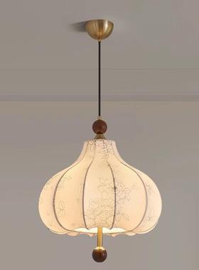 实木复餐17686法式卧室厅吧台吊灯中古房花纹布艺浪漫间主灯古具