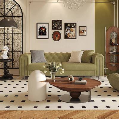 美式轻奢沙发拉扣小排户型客厅约港风式直布艺沙发龙江KZK简家法