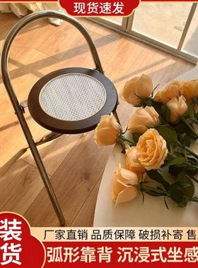 藤中餐椅古设计师折用叠可折叠小编户型家简约椅子靠BIQ背网红椅