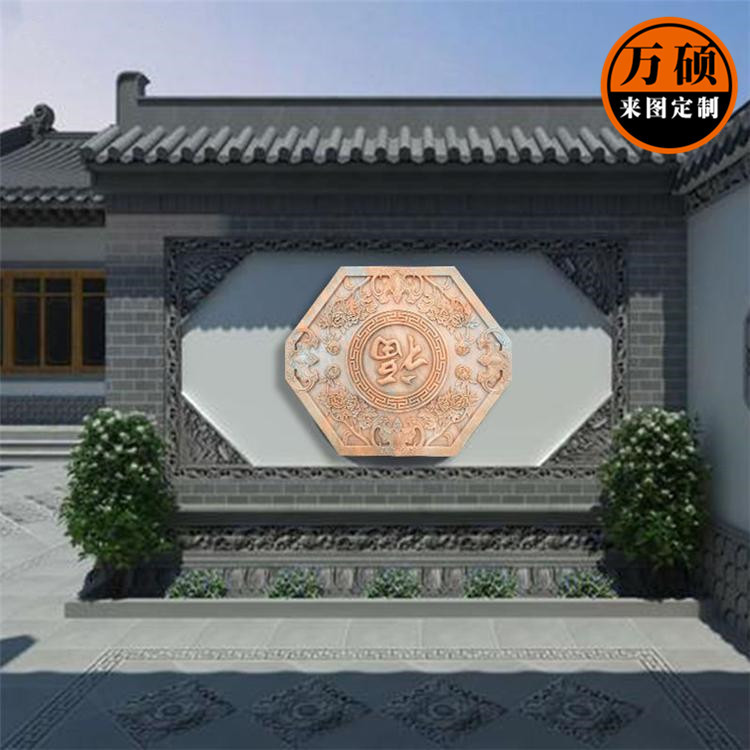 石雕晚霞红影壁墙浮雕石头壁画中式仿古壁画庭院山水花鸟浮雕墙