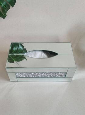 欧式抽WTS纸巾高档奢轻简约纸高颜值抽纸盒玻璃主卧盒现代闪钻