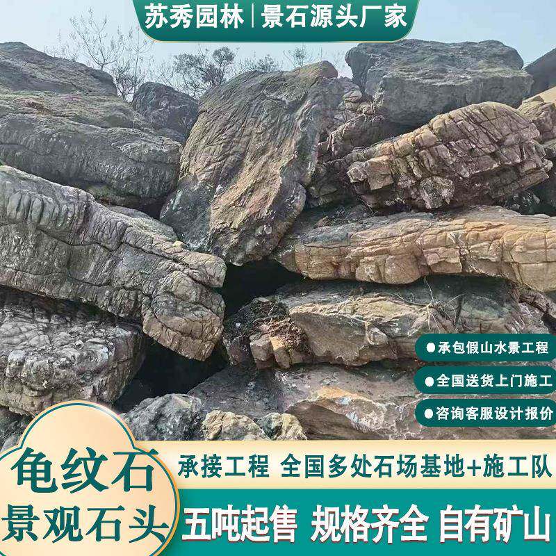 龟池纹石园林景观石鱼假山石头造景公园草坪河龟纹石天道驳岸石石