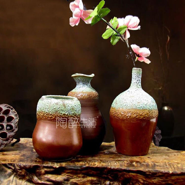 花器茶道精美陶瓷小花瓶岩泥粗陶台面个性小花插摆件水培
