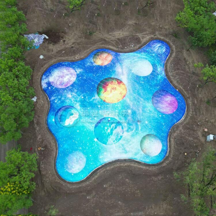 星空蹦蹦云新uv彩印太空主题儿童跳跳云气模蹦床太阳系星球图案