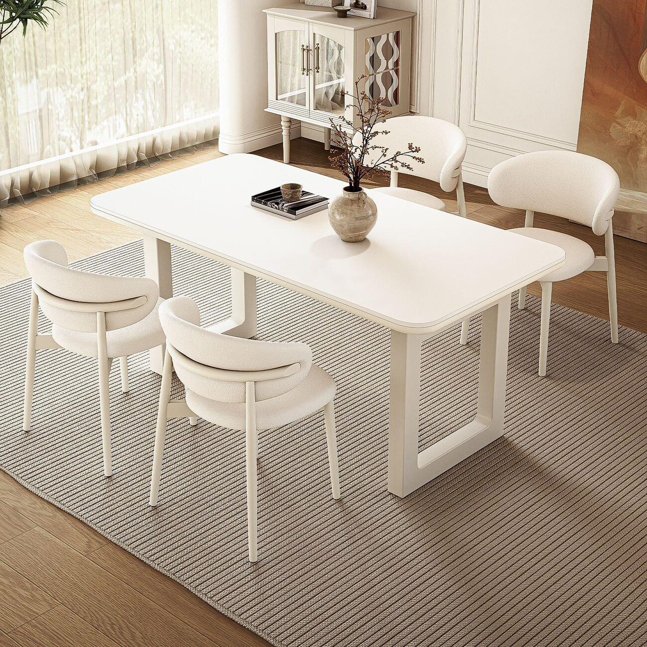 法式奶油风纯白餐桌椅家用小户型现代简约长方形客厅吃饭桌子