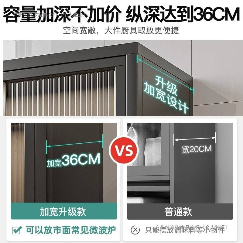 厨房置物架落地多层微波炉收纳架多功能橱柜货架带门防尘蔬菜架子