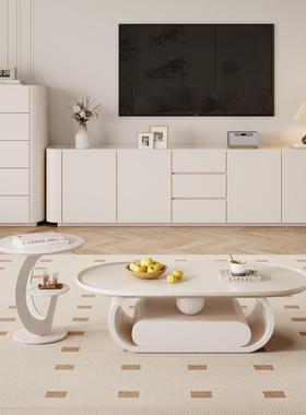 木落地电视柜EOH茶几组合型现代简约小户客厅奶油风实岩板电视茶