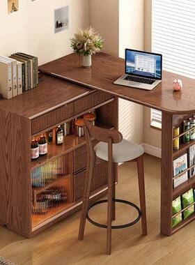 实木餐吧台桌子JOZ家用阳台断休可伸闲缩小户型餐隔柜窄岛台边柜