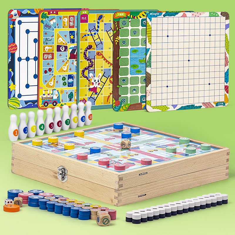 铭塔2种玩法多功能棋盘装多合一儿童小学生飞行棋弹弹棋保龄球