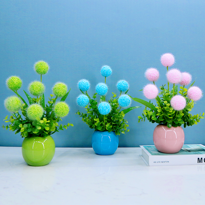 小清新仿真假花陶瓷小盆栽塑料花盆景室内装饰假花办公室摆件绢花