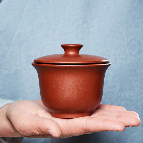 紫砂盖碗茶杯三才杯带盖单个高档泡茶杯家用功夫茶具手抓壶敬茶碗