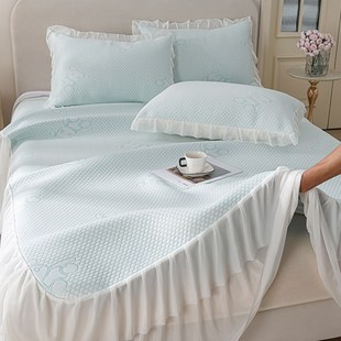 a类母婴级凉席冰丝席可水洗机洗凉感豆豆席床裙款 三件套空调软席