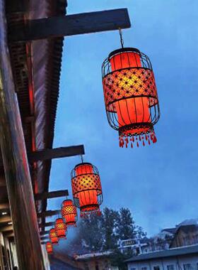 新中式铁灯笼吊灯古红饭店门店头门口串灯酒户外76012屋檐防水仿