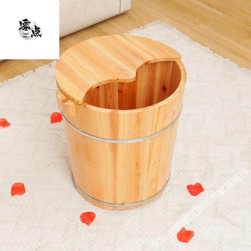 泡脚桶高加40cm木浴木桶家用DTL带木盖脚木盆洗脚膝盖足家用店