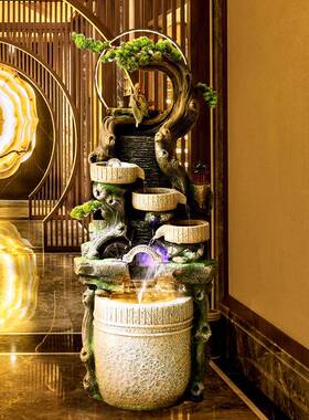 室内装饰观根雕流水庭院台客厅阳拐角树根办室HVZ景前台公招财摆