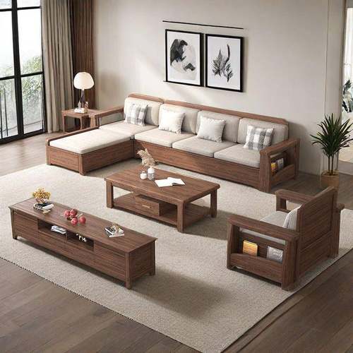 大式小户型中实木沙发实沙木沙发组合客厅黑胡桃家具新中式发茶几