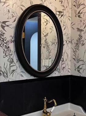 9式复U古梳黑色美椭圆形壁挂镜洗手间浴室QLM镜妆镜现代法式玄关