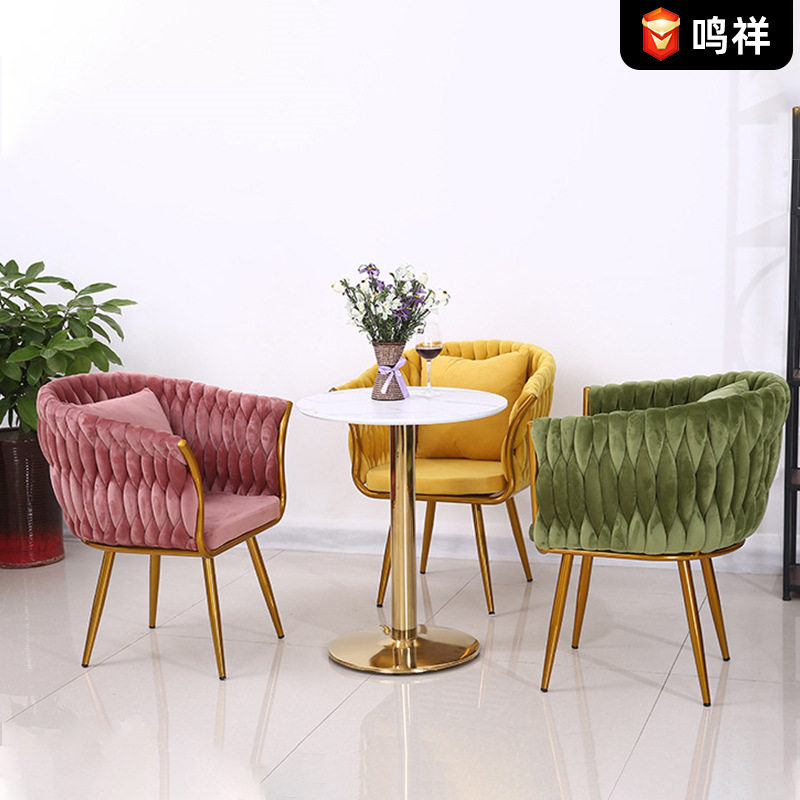 单人沙发椅庭院绒布休闲椅现代小户型客厅阳台丝绒沙发茶几三件套