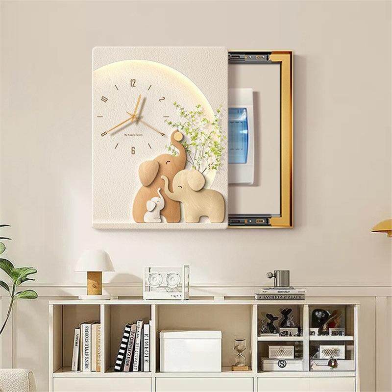 大象电款弱表箱装饰画带表配电箱竖遮挡PEU时钟挂画电闸箱电箱钟