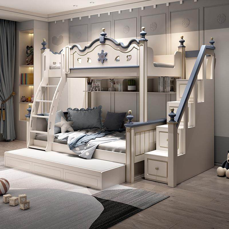 奢高5898蓝色层床上下床双床儿童上下铺实木男孩子母床多功能小户