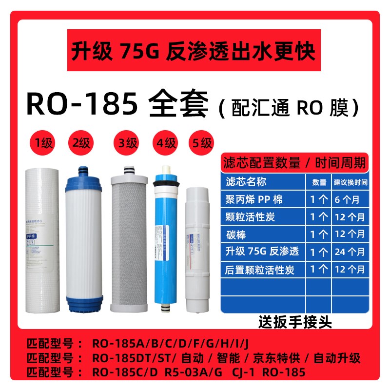 沁园净水器滤芯ro185通用ru185j沁园5配件ro膜pp棉