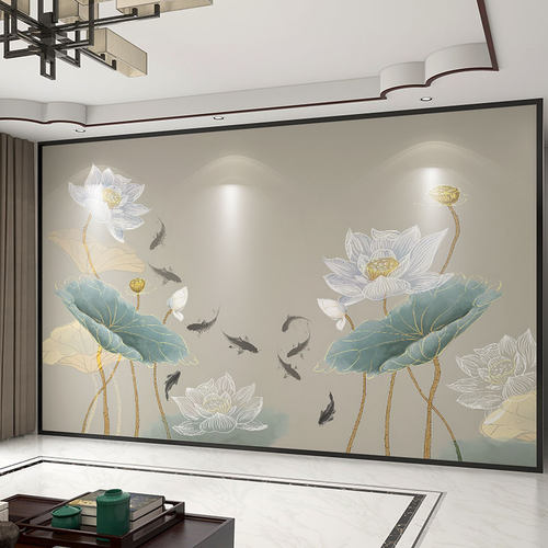 墙纸定制3D立体中式水墨荷花电视背景墙壁布客厅壁纸卧室墙布壁画
