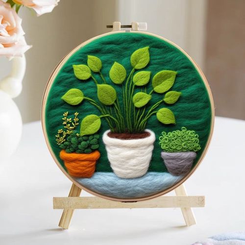 治愈绿色盆摘羊毛毡戳戳乐手工diy材料包制作女生摆件装饰画挂件