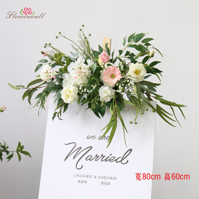 婚礼迎宾牌仿真花艺 婚庆道具水牌花 酒店指示牌装饰花摆件门头花