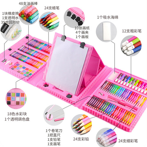 208件儿童绘画套装礼盒画画工具168小学生水彩笔蜡笔画笔学习用品