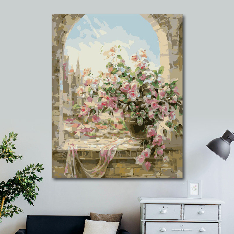 icision数字油画diy油彩画大幅花卉风景手绘填色画装饰画窗前一景
