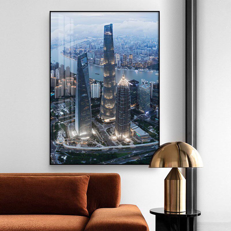 上海城市风景装饰画建筑画夜景广州深圳酒店挂画入户玄关画落地画