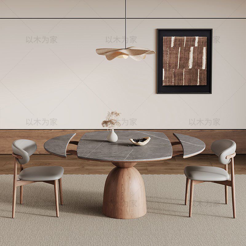 侘寂风实木岩板小户型极简餐桌现代简约家用实木餐桌高端餐厅餐桌