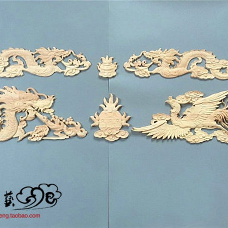 中式木雕双龙戏珠龙凤雕刻贴花实木精雕角花东阳木雕仿古装饰雕花