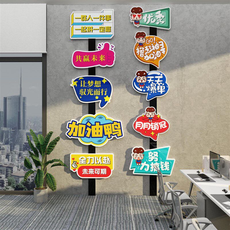 公司文化墙面体装饰画销售企业办公室氛围布置团队员工激励志标语