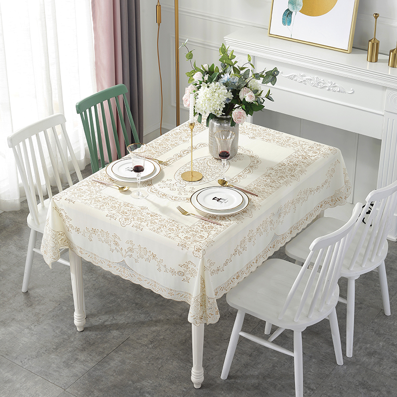 家用加厚台布pvc折叠椭圆形桌垫防水防油防烫免洗蕾丝长方形茶几