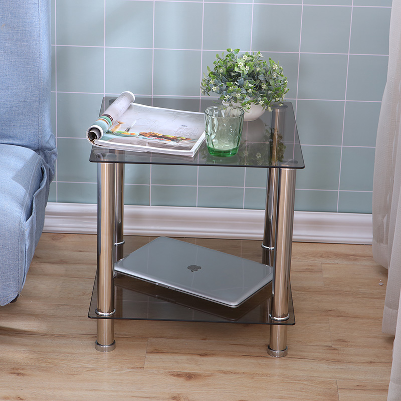 透明钢化玻璃小茶几简约小方桌极简沙发边桌茶色移动茶台阳台桌子