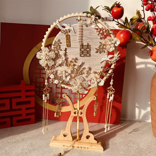婚礼团扇新娘中式结婚礼扇子手捧花出嫁手工喜扇diy材料包成品