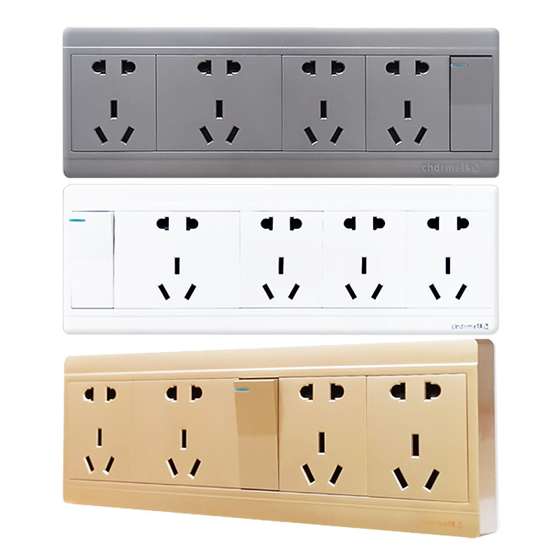 锦迈明装一开20孔插座 明线盒左中右单开带4位五孔开关二十孔面板