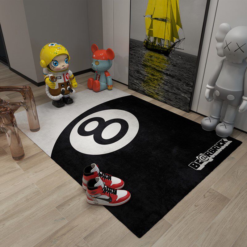 个性潮流黑8桌球地毯客厅男生高级房间电竞房衣帽间卧室床边地垫