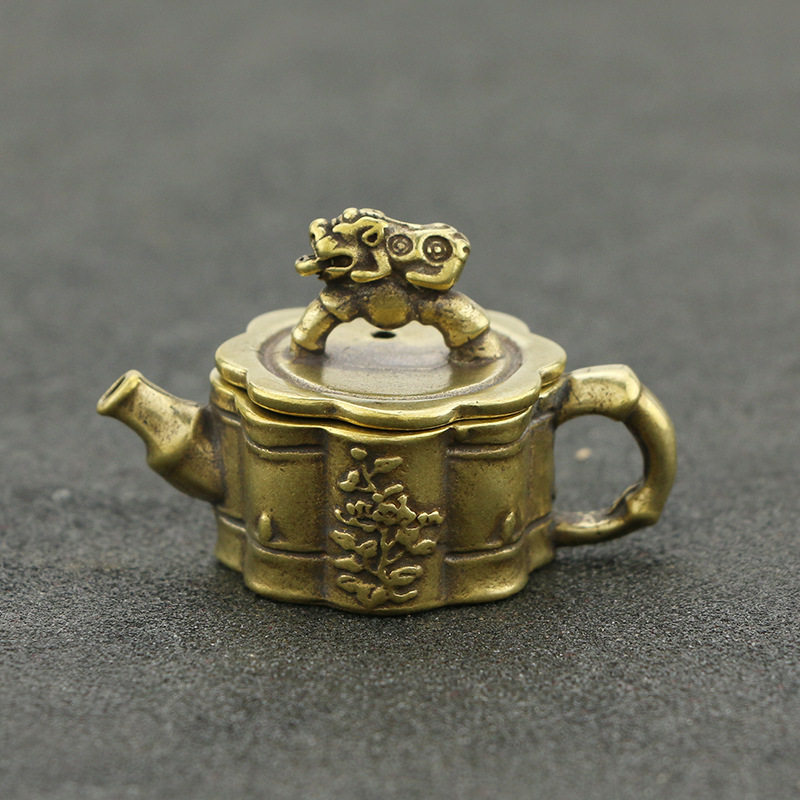 黄铜貔貅壶小茶壶摆件迷你小铜壶可爱小壶手把铜小壶茶道玲珑壶