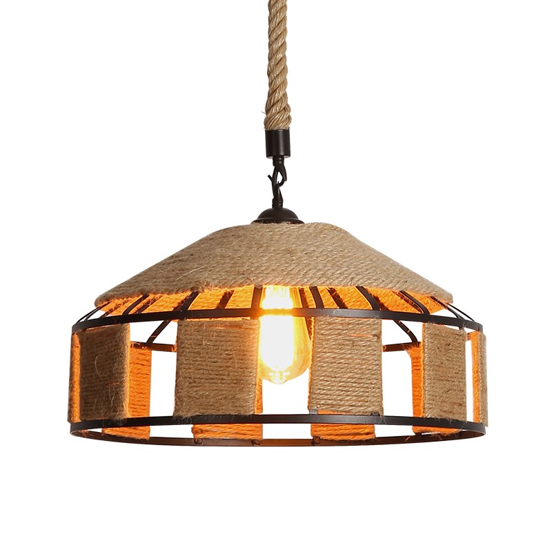 复古工业风麻绳吊灯酒吧餐厅咖啡厅网咖商场店铺蒙古包铁艺麻绳灯