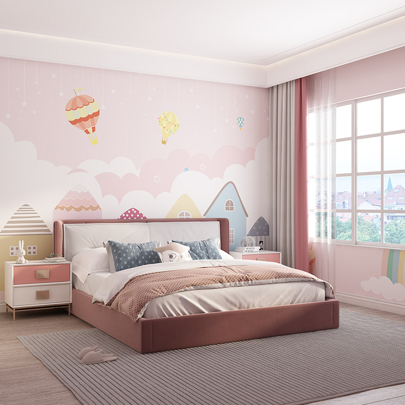 2023新款无缝墙布男女孩卧室儿童房墙纸公主房B壁布背景墙包安装